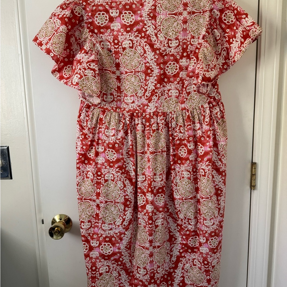 Maeve Coral and Beige Patterned Midi Dress - Picture 9 of 10